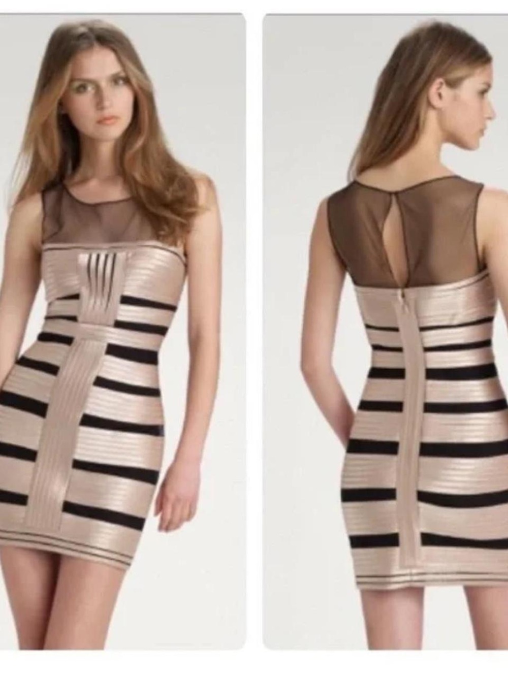 BCBG Max Azria Brenda Champagne & Black Bandage Mini Dress – Size 10